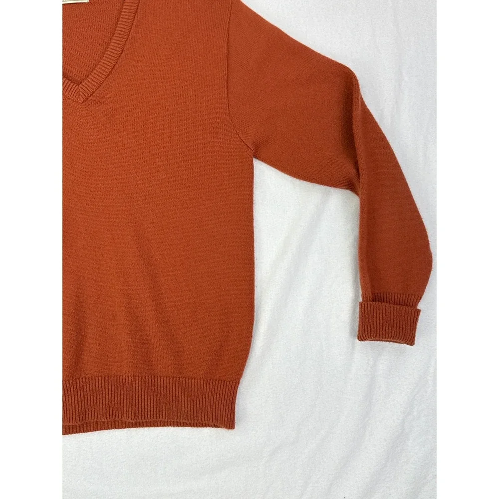 Vintage‎ Lord Jeff Mens V-Neck Sweater Rust Brown Acrylic Wool Blend USA Medium